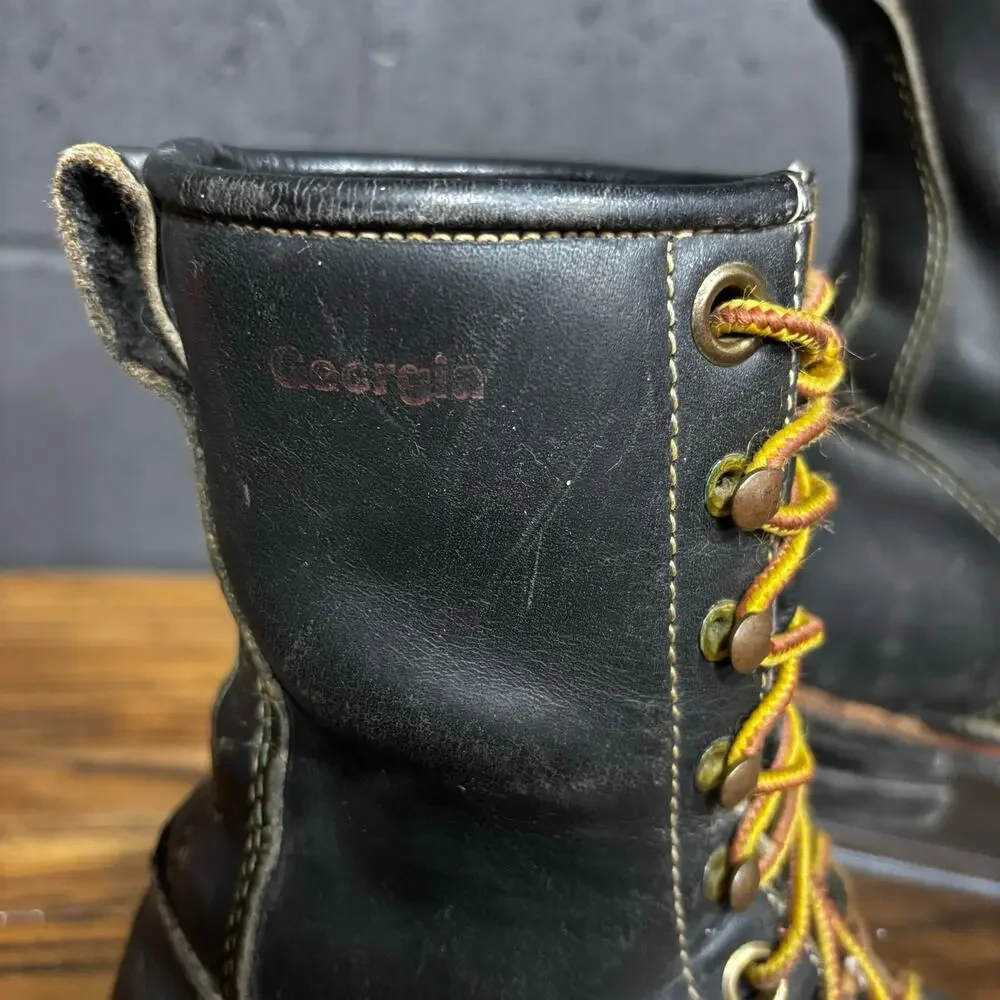 Vtg Georgia Boot Black Leather Lace Up Logger Work Boots Goodyear Welt Men’s 7.5